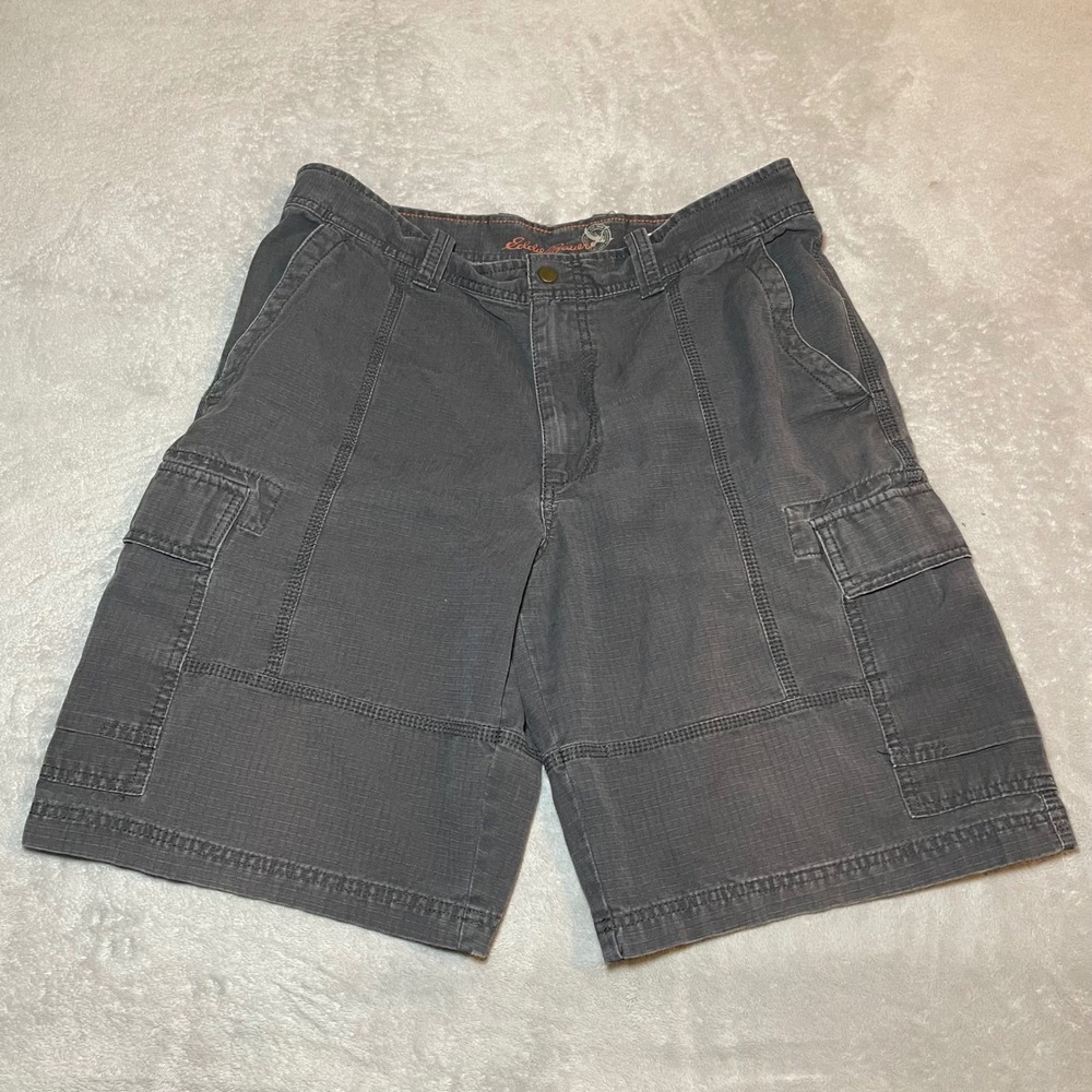 Eddie Bauer Shorts Mens 35 Gray Cotton Ripstop Cargo Utility Outdoor Hiking Y2K